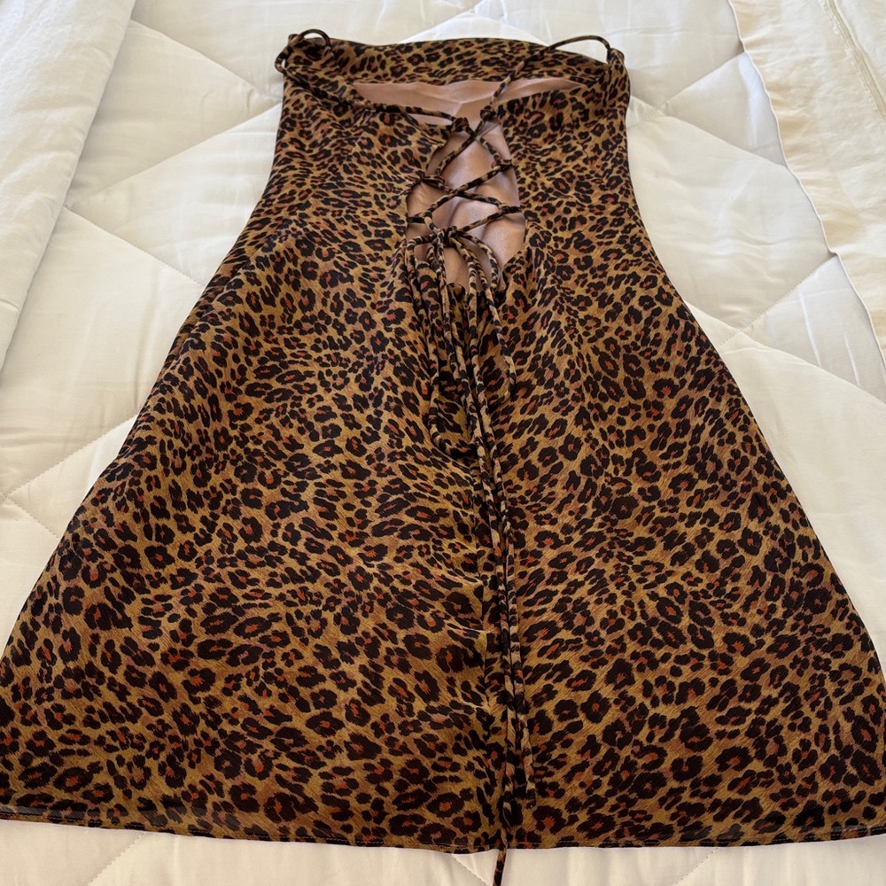 STAUD Strapless Dress with Leopard Pattern